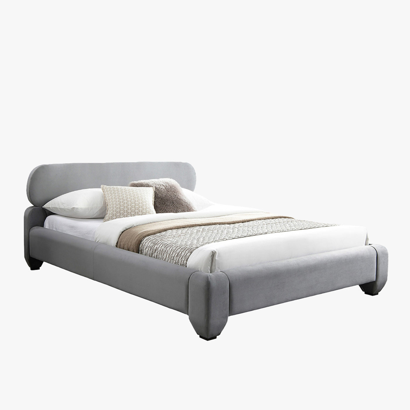 ESTELLE Lit double en velours gris 160x200 cm