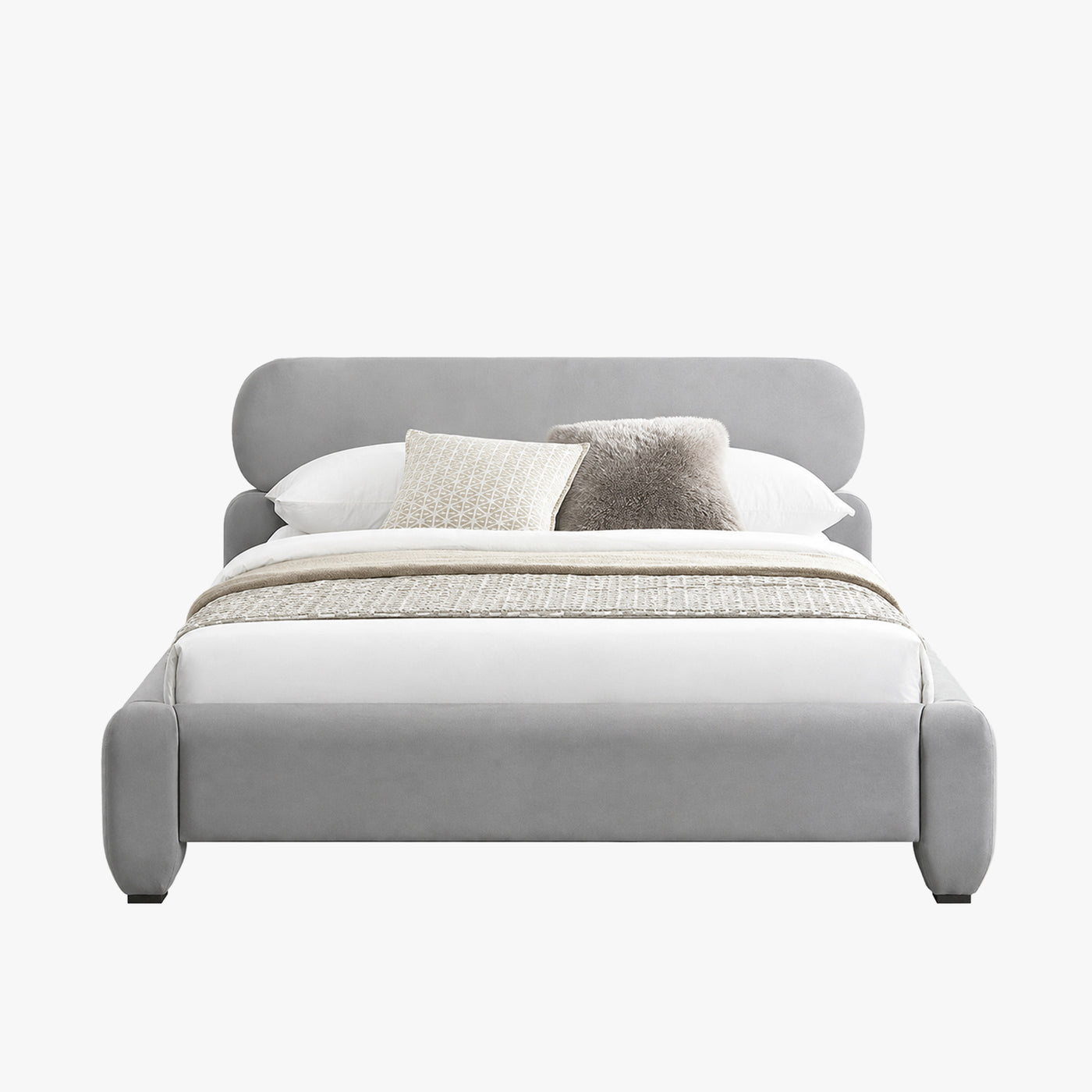 ESTELLE Lit double en velours gris 160x200 cm