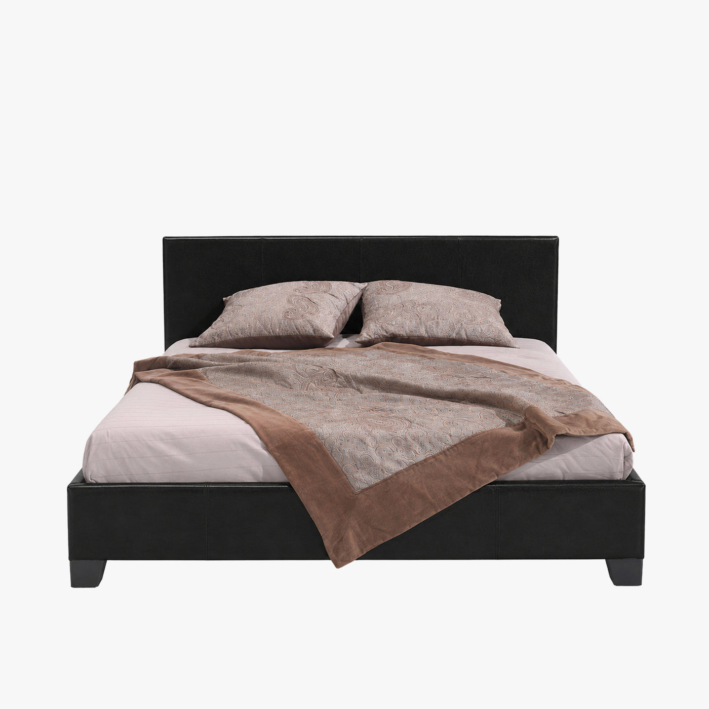 ROMA Lit double en simili cuir noir 140x200 cm