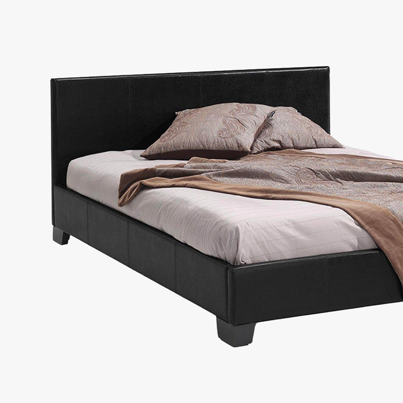 ROMA Lit double en simili cuir noir 140x200 cm