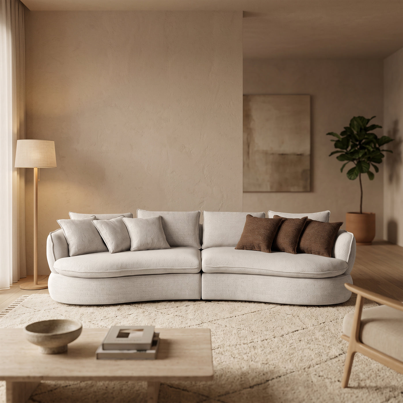 AZRA Canapé 3 places en tissu beige