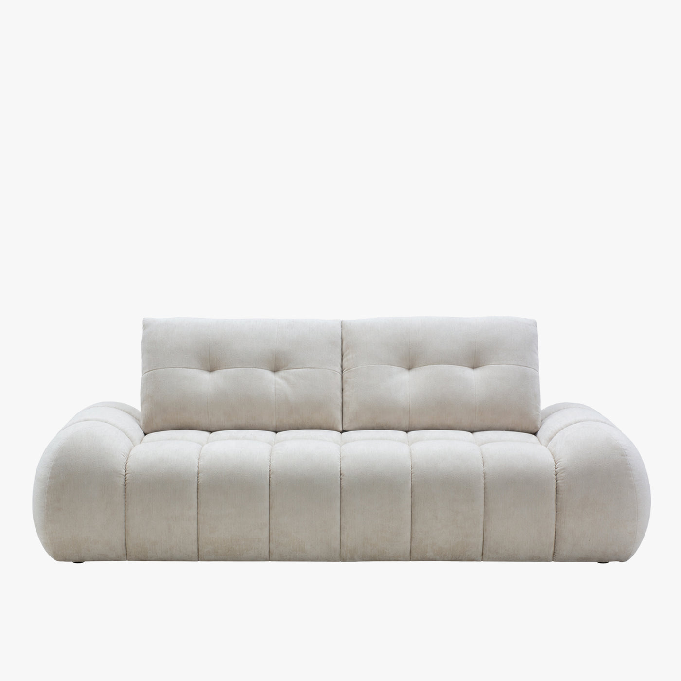 canapé 3 places en tissu beige capitonné