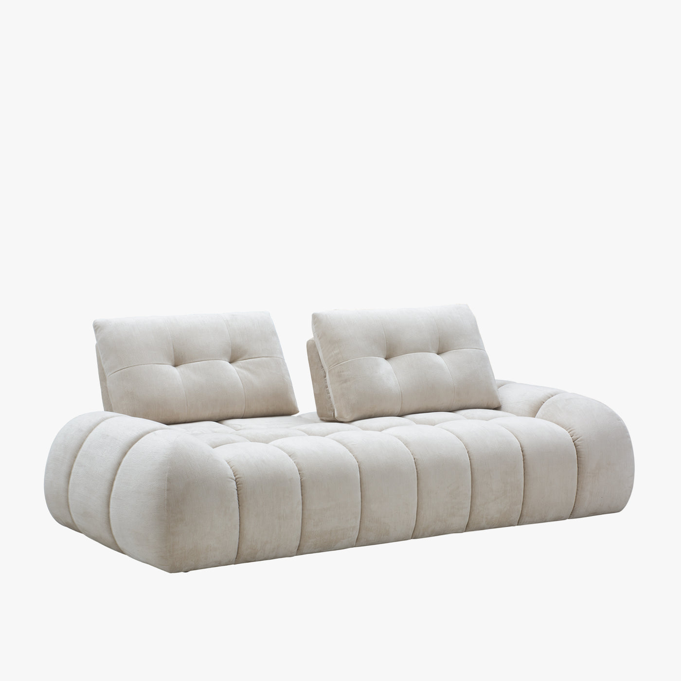 canapé 3 places en tissu beige capitonné