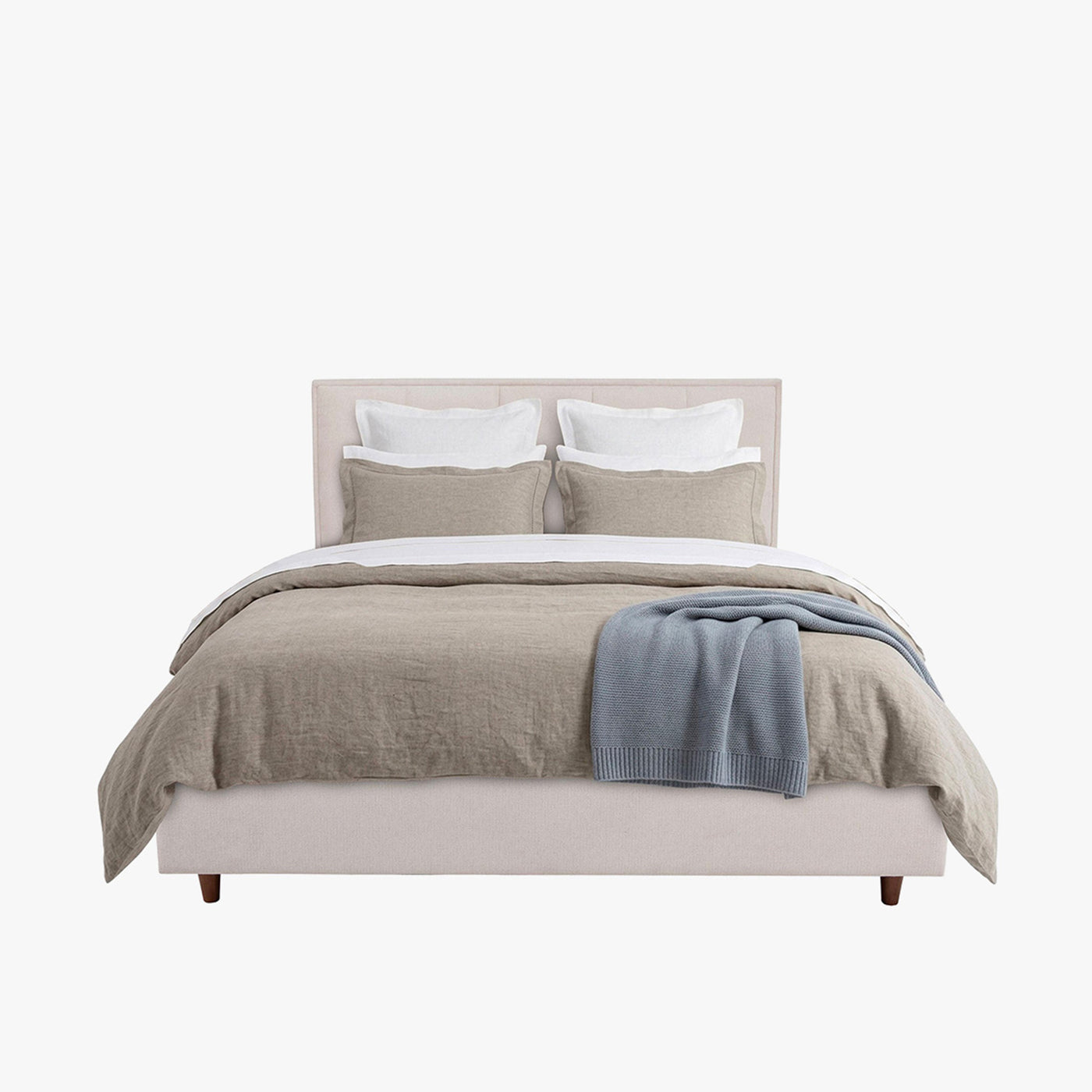 OLEA Lit double en tissu beige avec coffre 160x200 cm