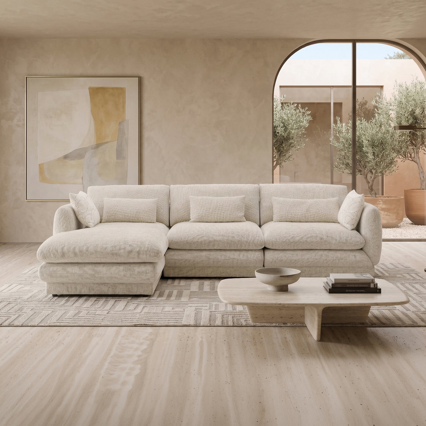 KENDAL Canapé d'angle en tissu beige - Angle gauche