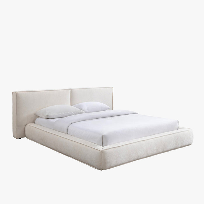 TAYSI Lit double en velours blanc écru 160x200 cm