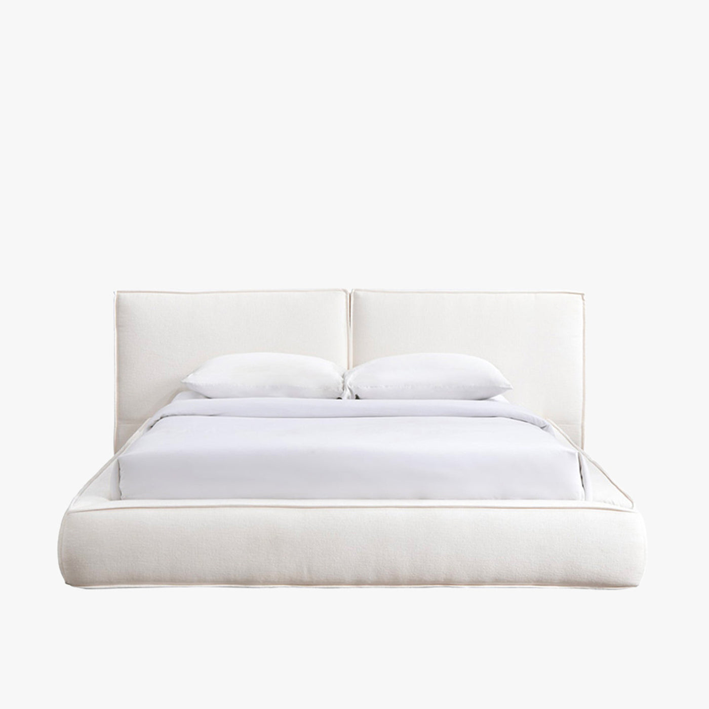 TAYSI Lit double en velours blanc écru 180x200 cm