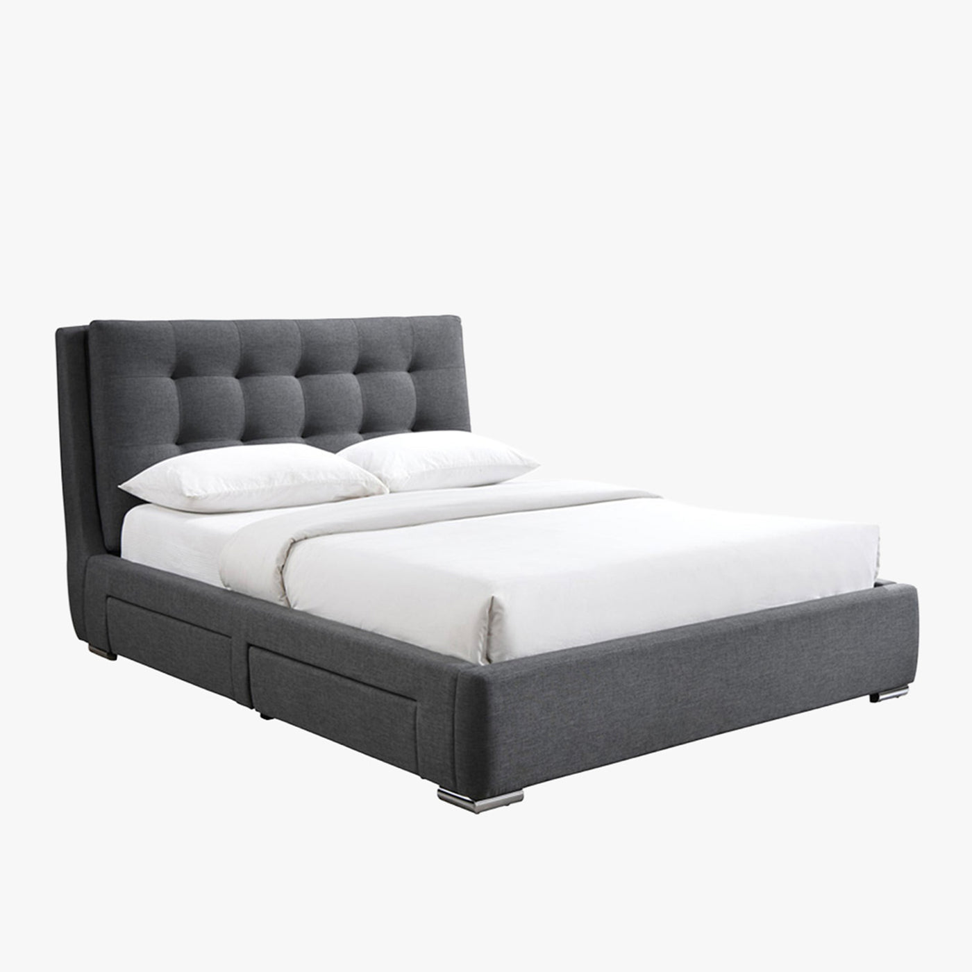 RODRIGO Lit double en tissu gris foncé avec 2 tiroirs 160x200 cm