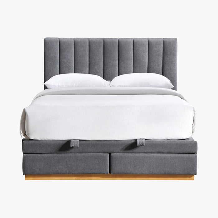 DANIEL Lit double en tissu gris anthracite avec coffre et tiroir 140x190 cm