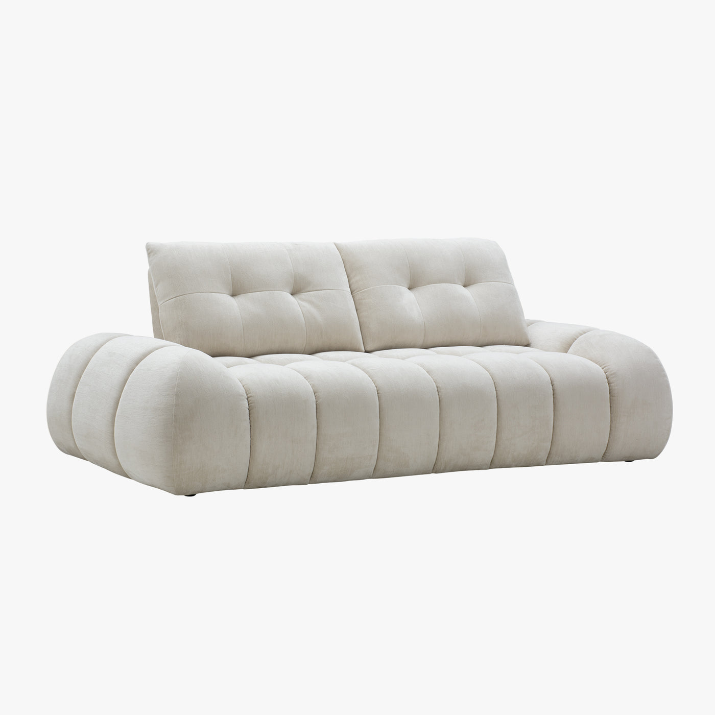 canapé 3 places en tissu beige capitonné