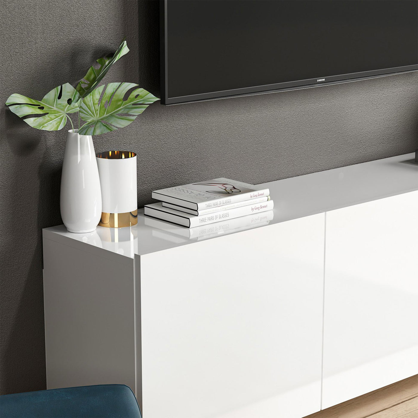 RONA Meuble TV 3 portes blanc