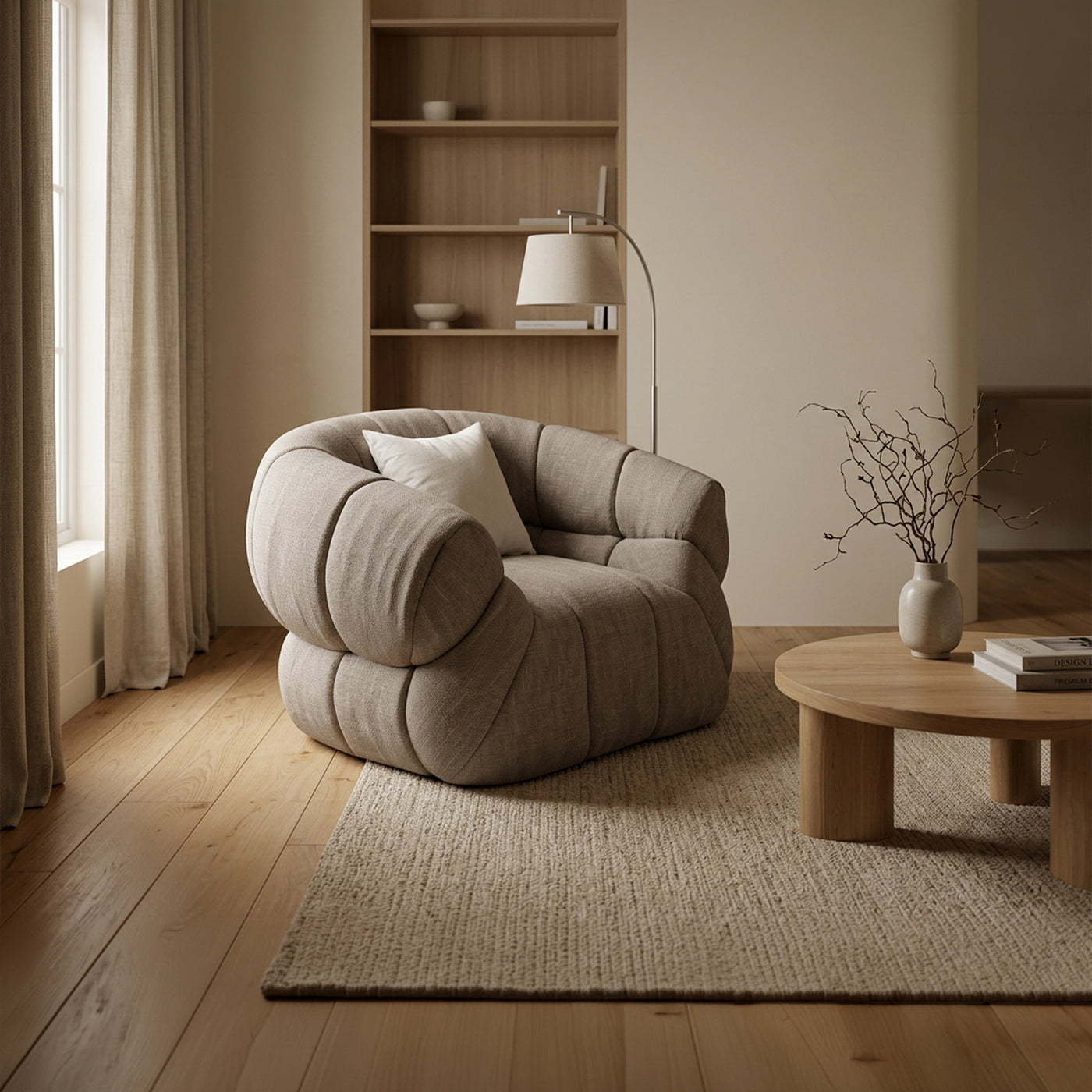 SIENA Fauteuil en tissu taupe