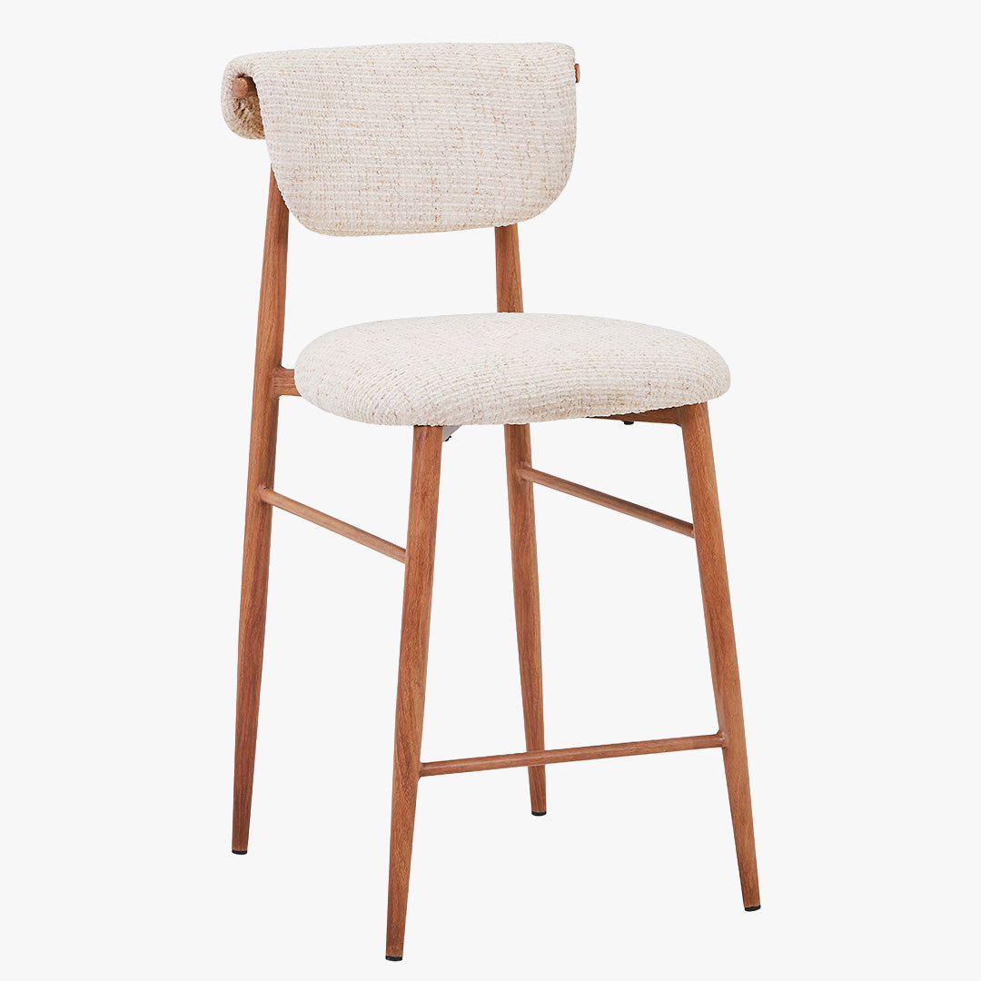 ADRIA Tabouret en tissu beige pieds couleur bois