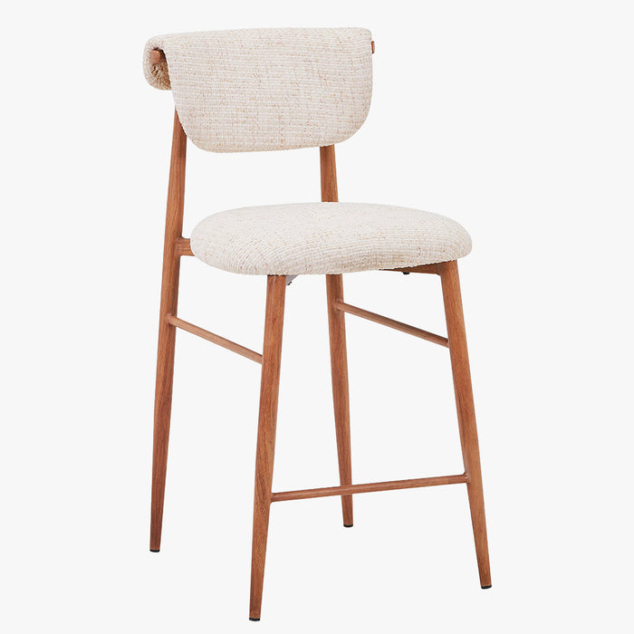 ADRIA Tabouret en tissu beige pieds couleur bois