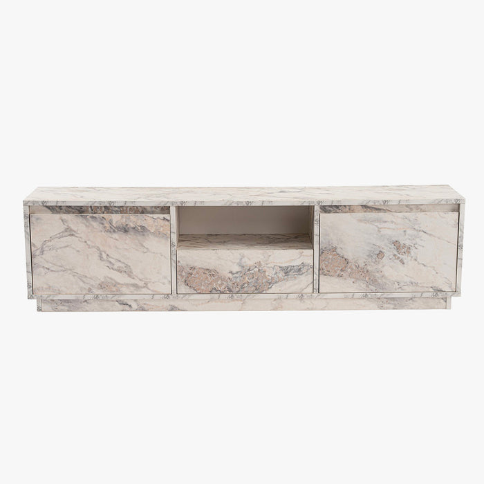 VIANA Meuble TV 3 portes 1 niche couleur marbre blanc et gris