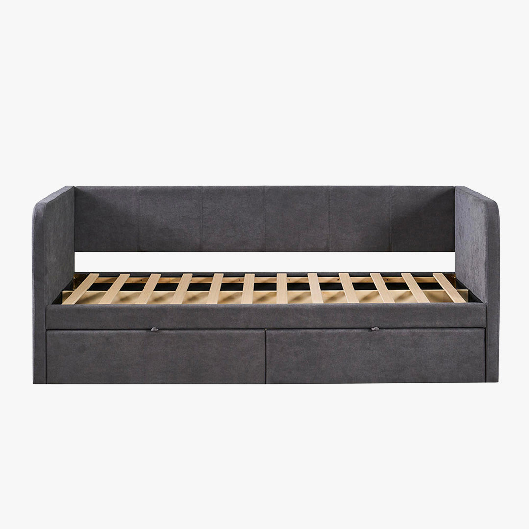 PARMA Lit simple en tissu gris avec 2 tiroirs 90x200 cm