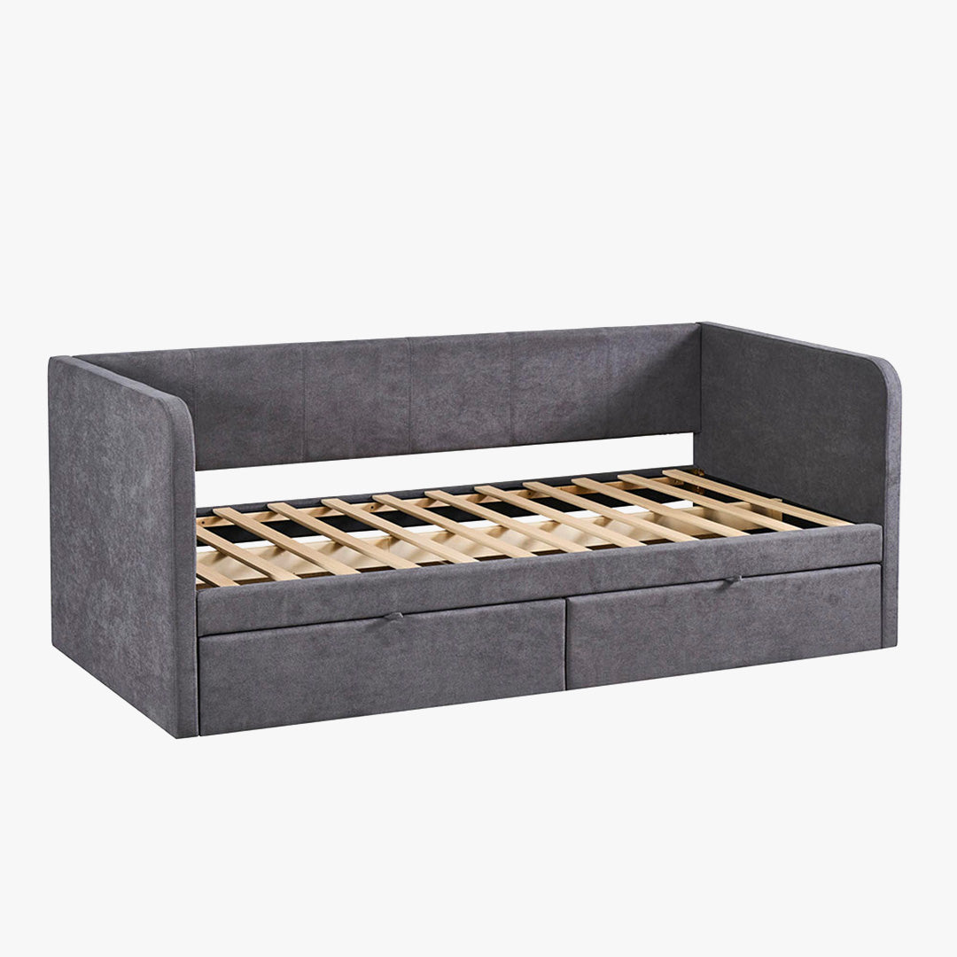 PARMA Lit simple en tissu gris avec 2 tiroirs 90x200 cm