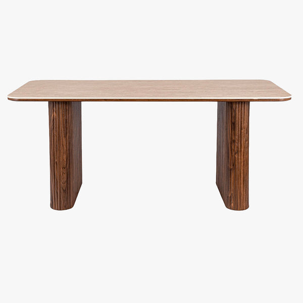ARAMIS Table à manger rectangulaire en céramique beige pieds couleur bois foncé 180 cm