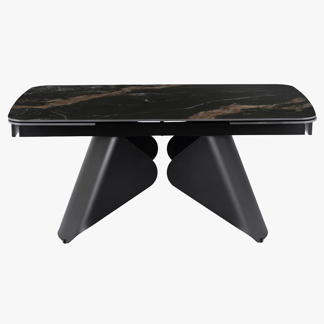 STACY Table à manger extensible en céramique couleur marbre noir pieds en métal 160-240 cm