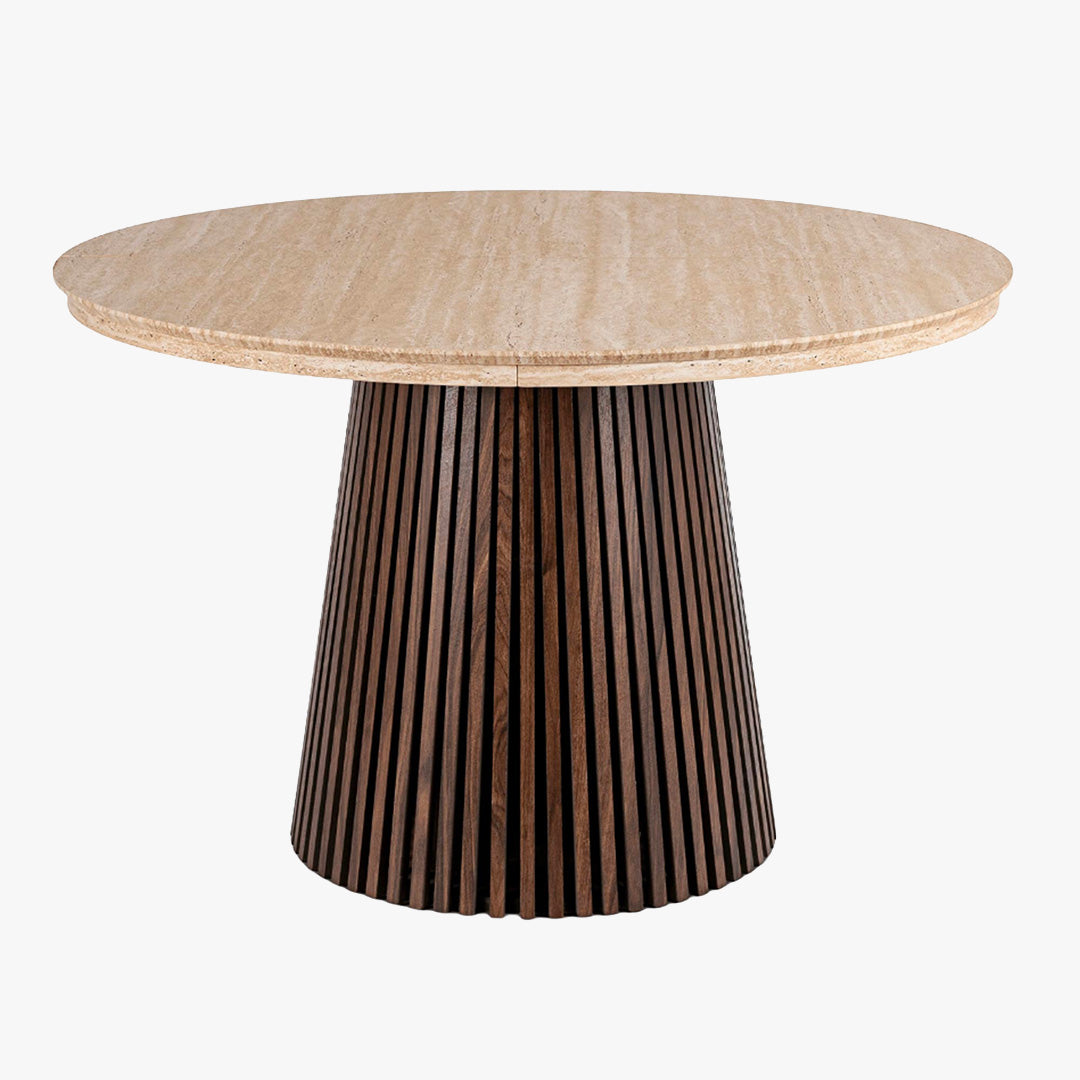 ADRIEN Table à manger ronde extensible couleur beige et bois foncé 120-200 cm
