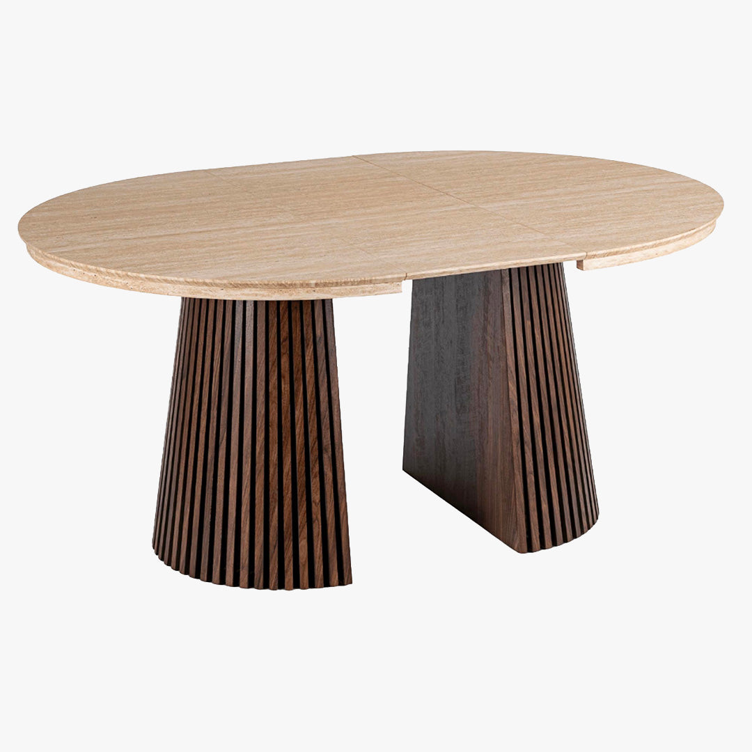 ADRIEN Table à manger ronde extensible couleur beige et bois foncé 120-200 cm