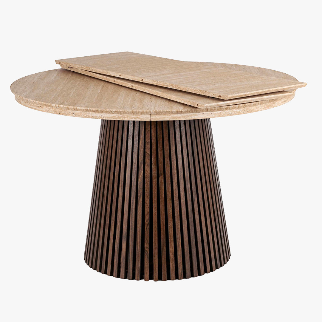 ADRIEN Table à manger ronde extensible couleur beige et bois foncé 120-200 cm
