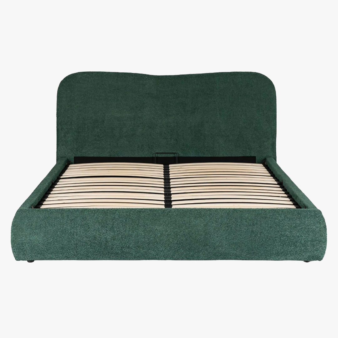 BRISTOL Lit double en tissu bouclette vert avec coffre 160x200 cm