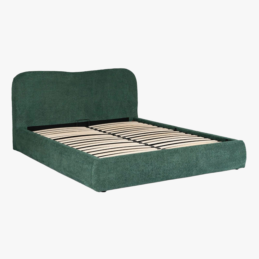BRISTOL Lit double en tissu bouclette vert avec coffre 160x200 cm