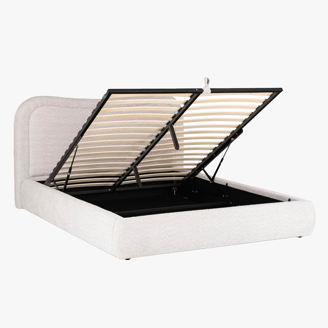 HAGA Lit double en tissu bouclette beige avec coffre 160x200 cm