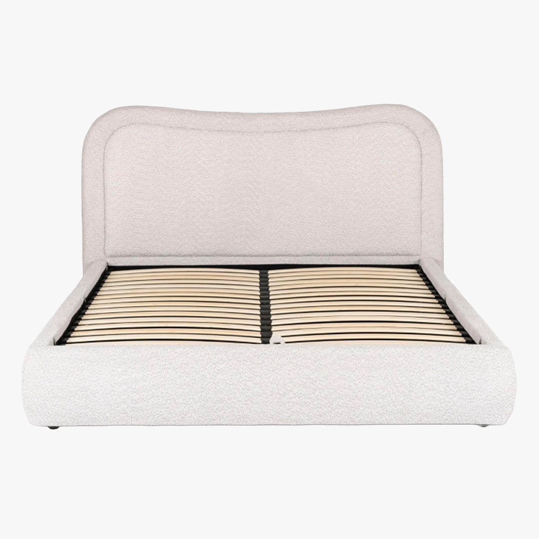 HAGA Lit double en tissu bouclette beige avec coffre 160x200 cm
