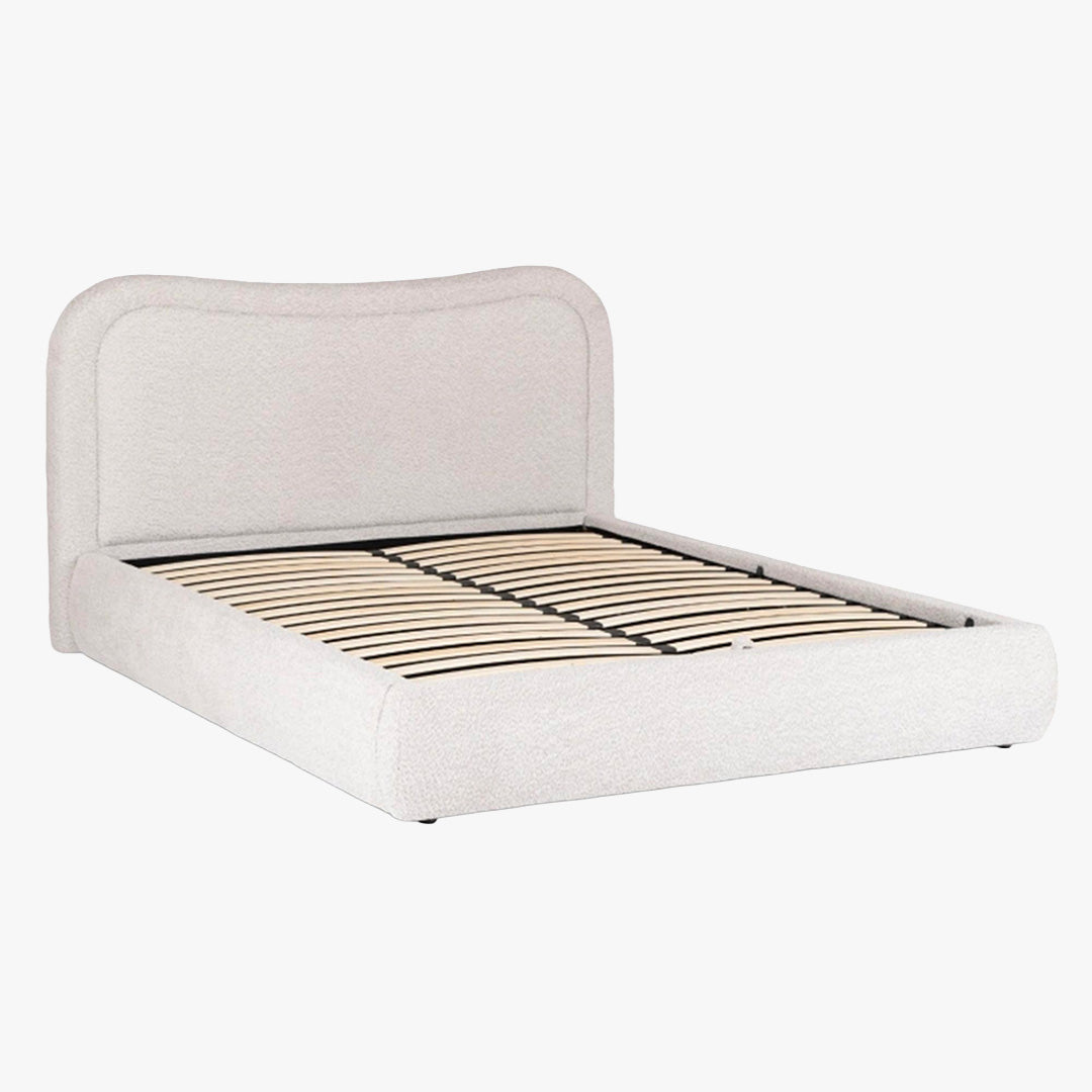 HAGA Lit double en tissu bouclette beige avec coffre 160x200 cm