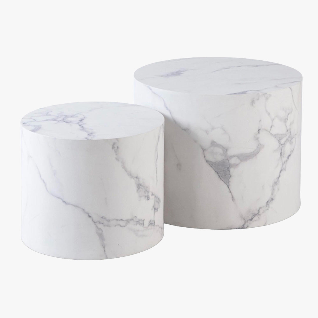 LEILA Lot de 2 tables basses couleur marbre blanc