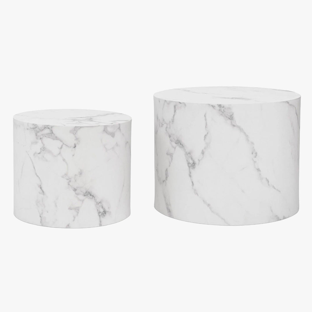 LEILA Lot de 2 tables basses couleur marbre blanc