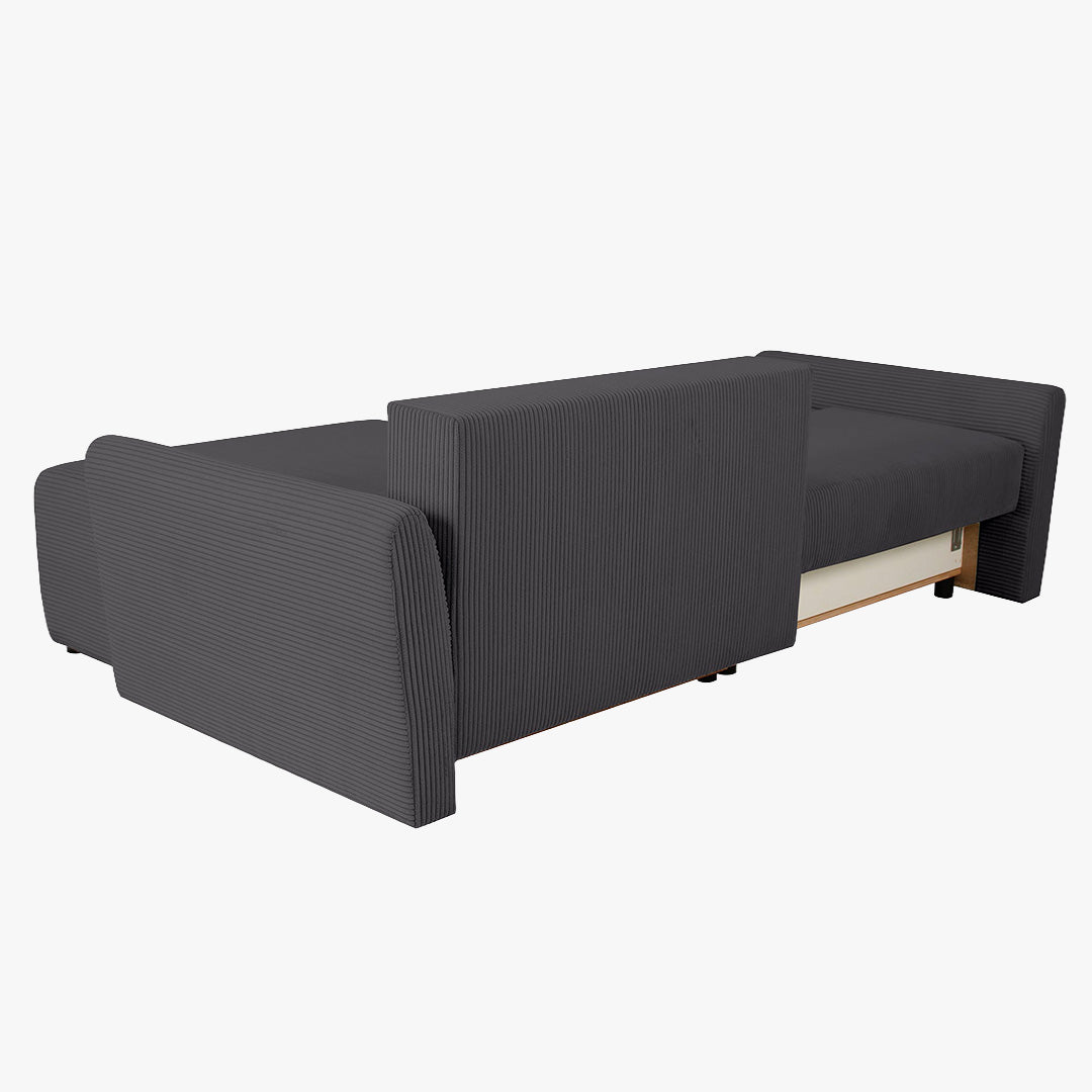 LANA Canapé d'angle convertible et réversible avec coffre en tissu gris foncé