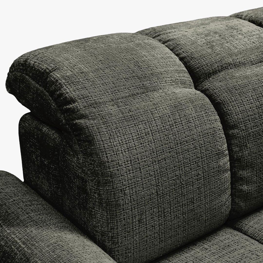 ELIOS Canapé d'angle convertible avec coffre en tissu vert sapin - Angle droit