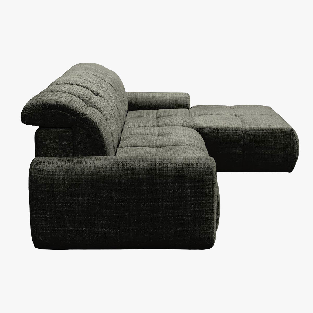 ELIOS Canapé d'angle convertible avec coffre en tissu vert sapin - Angle droit