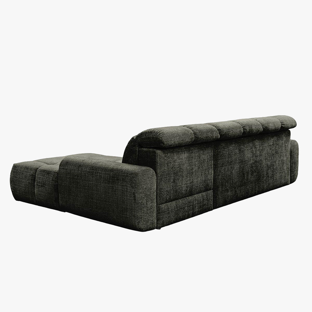 ELIOS Canapé d'angle convertible avec coffre en tissu vert sapin - Angle droit