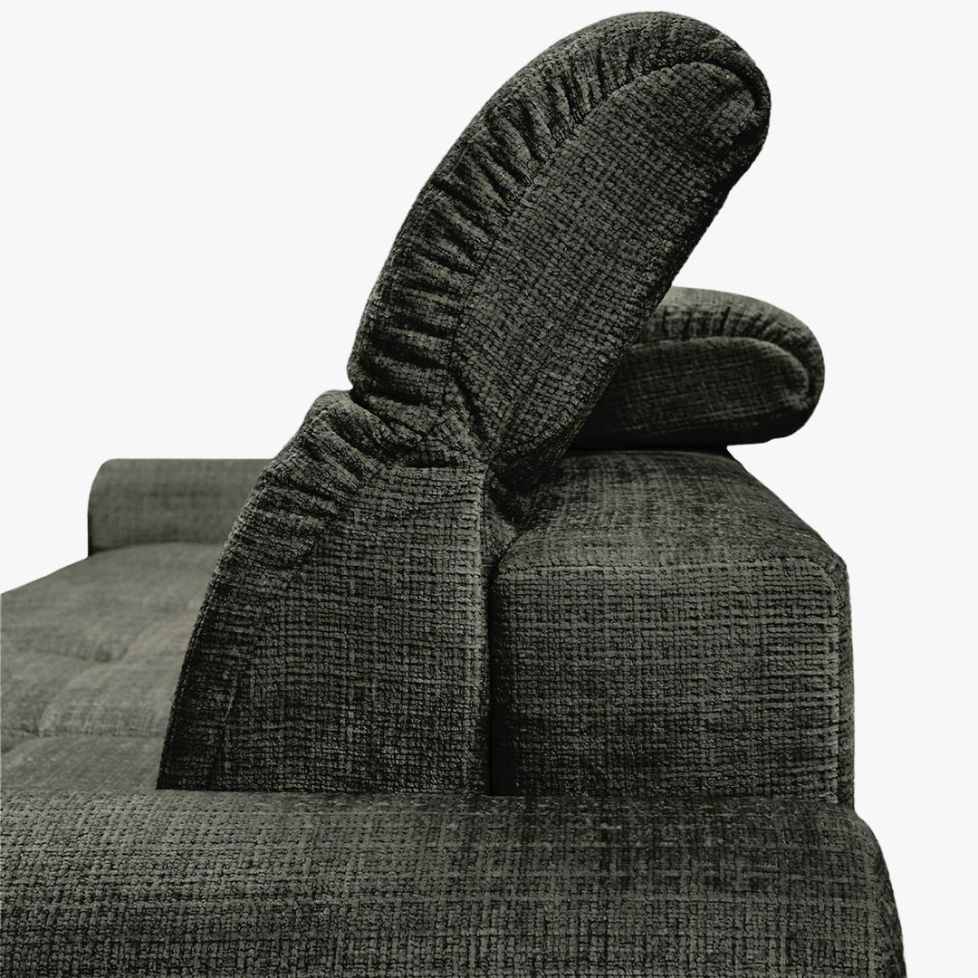 ELIOS Canapé d'angle convertible avec coffre en tissu vert sapin - Angle droit