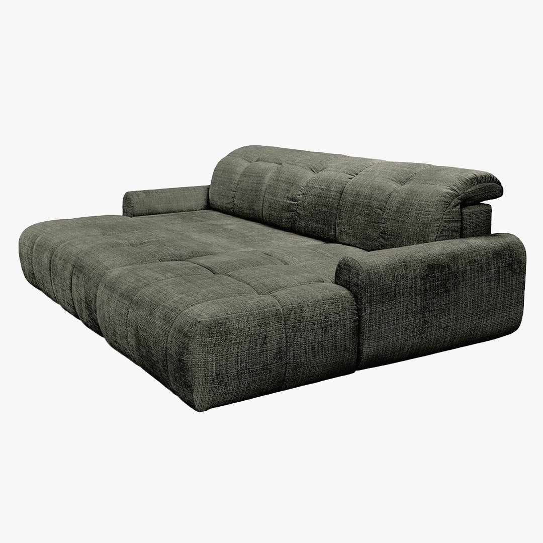 ELIOS Canapé d'angle convertible avec coffre en tissu vert sapin - Angle droit