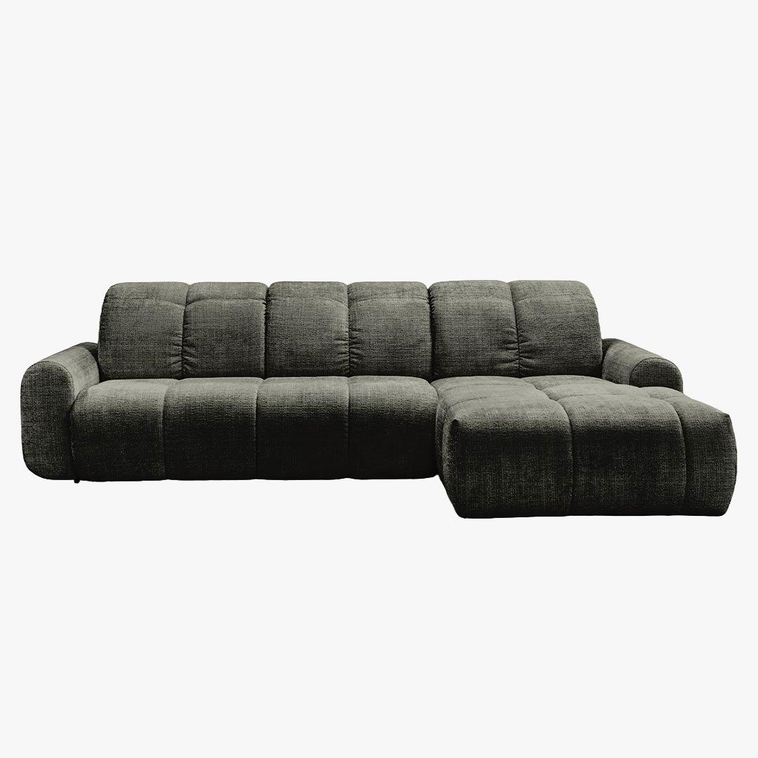 ELIOS Canapé d'angle convertible avec coffre en tissu vert sapin - Angle droit