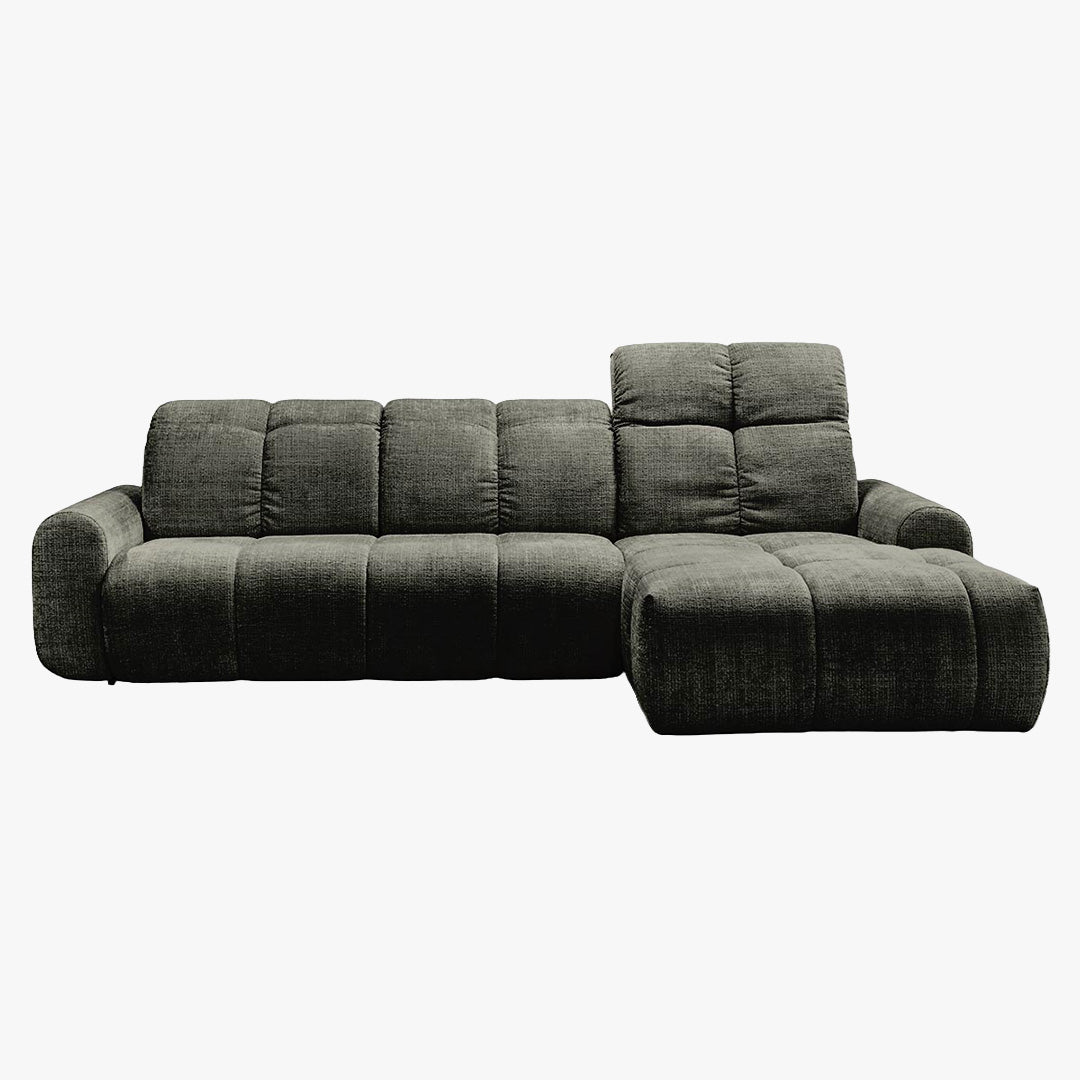 ELIOS Canapé d'angle convertible avec coffre en tissu vert sapin - Angle droit