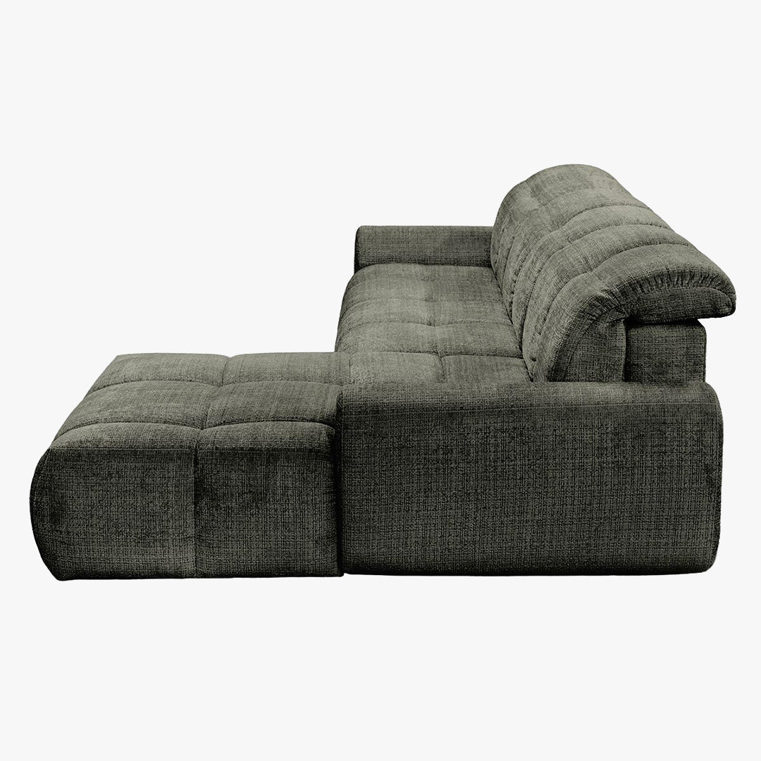 ELIOS Canapé d'angle convertible avec coffre en tissu vert sapin - Angle droit
