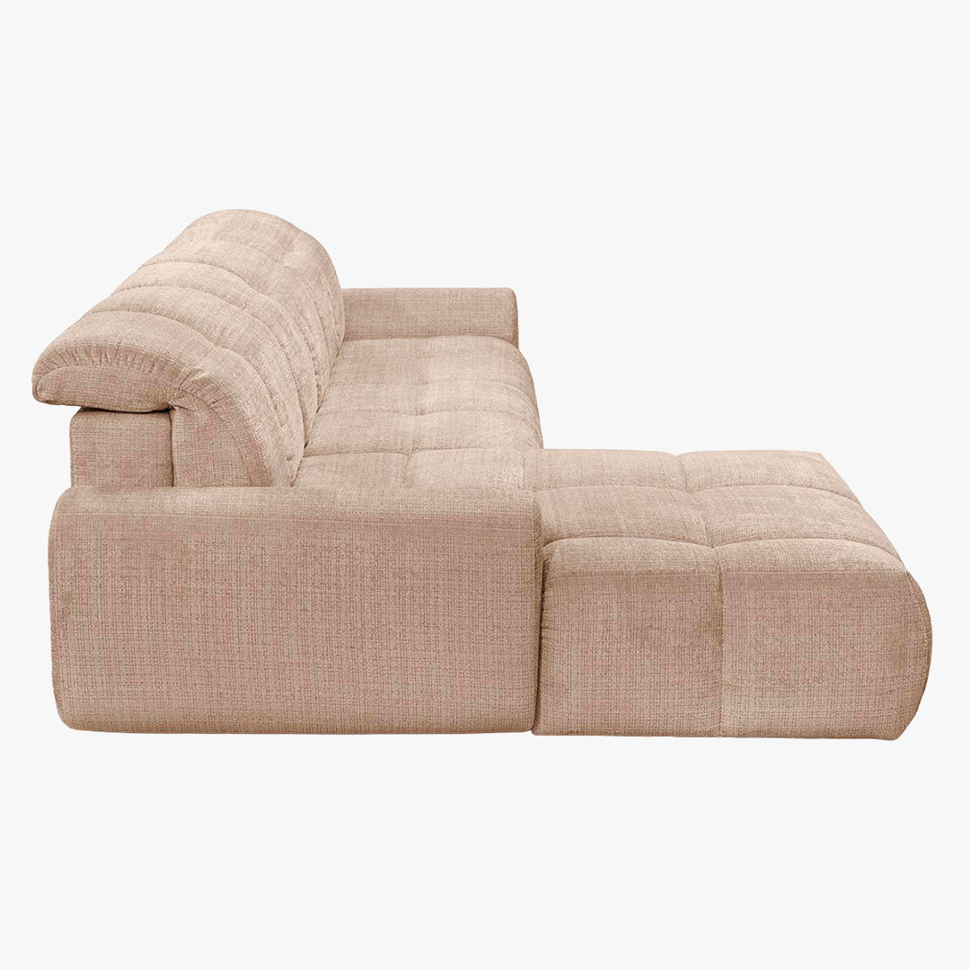 ELIOS Canapé d'angle convertible avec coffre en tissu taupe - Angle gauche