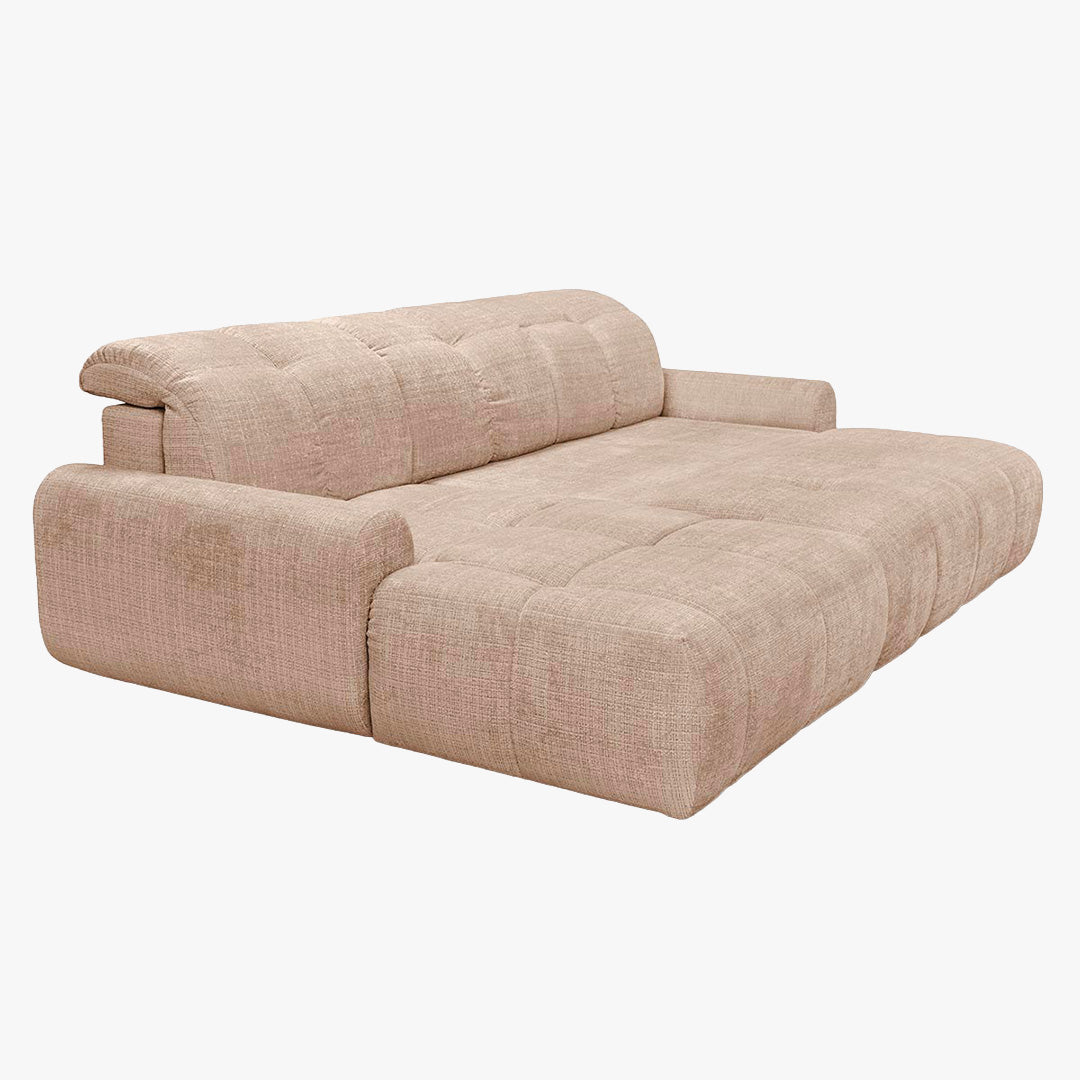ELIOS Canapé d'angle convertible avec coffre en tissu taupe - Angle gauche