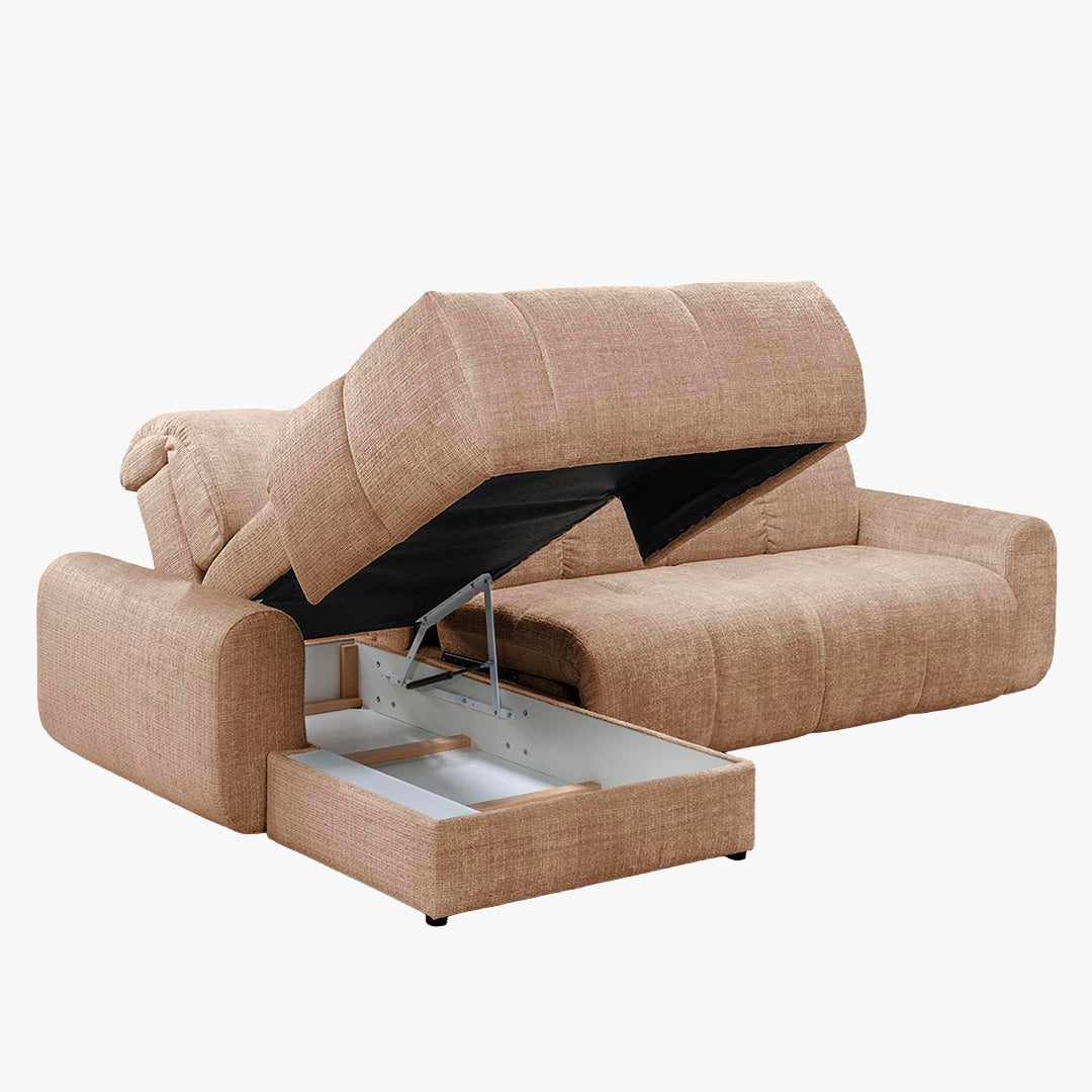 ELIOS Canapé d'angle convertible avec coffre en tissu taupe - Angle gauche