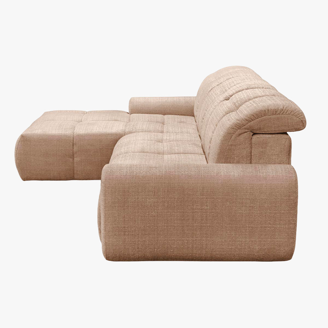 ELIOS Canapé d'angle convertible avec coffre en tissu taupe - Angle gauche