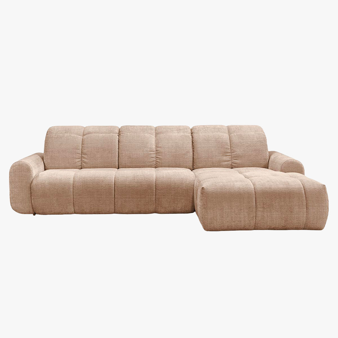 ELIOS Canapé d'angle convertible avec coffre en tissu taupe - Angle droit