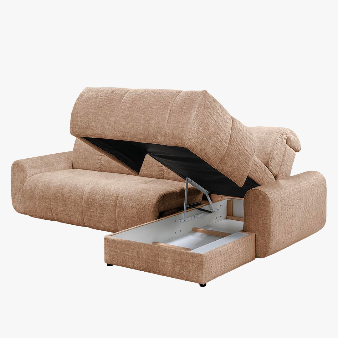 ELIOS Canapé d'angle convertible avec coffre en tissu taupe - Angle droit