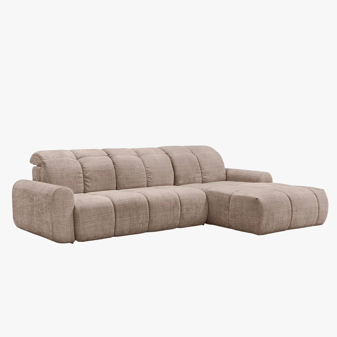 ELIOS Canapé d'angle convertible avec coffre en tissu taupe foncé - Angle droit