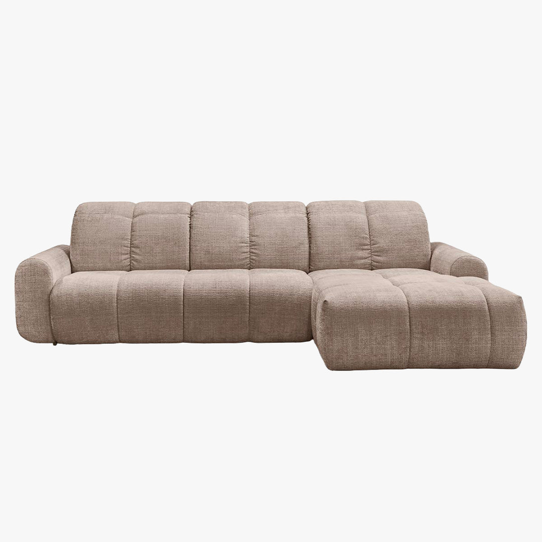 ELIOS Canapé d'angle convertible avec coffre en tissu taupe foncé - Angle droit